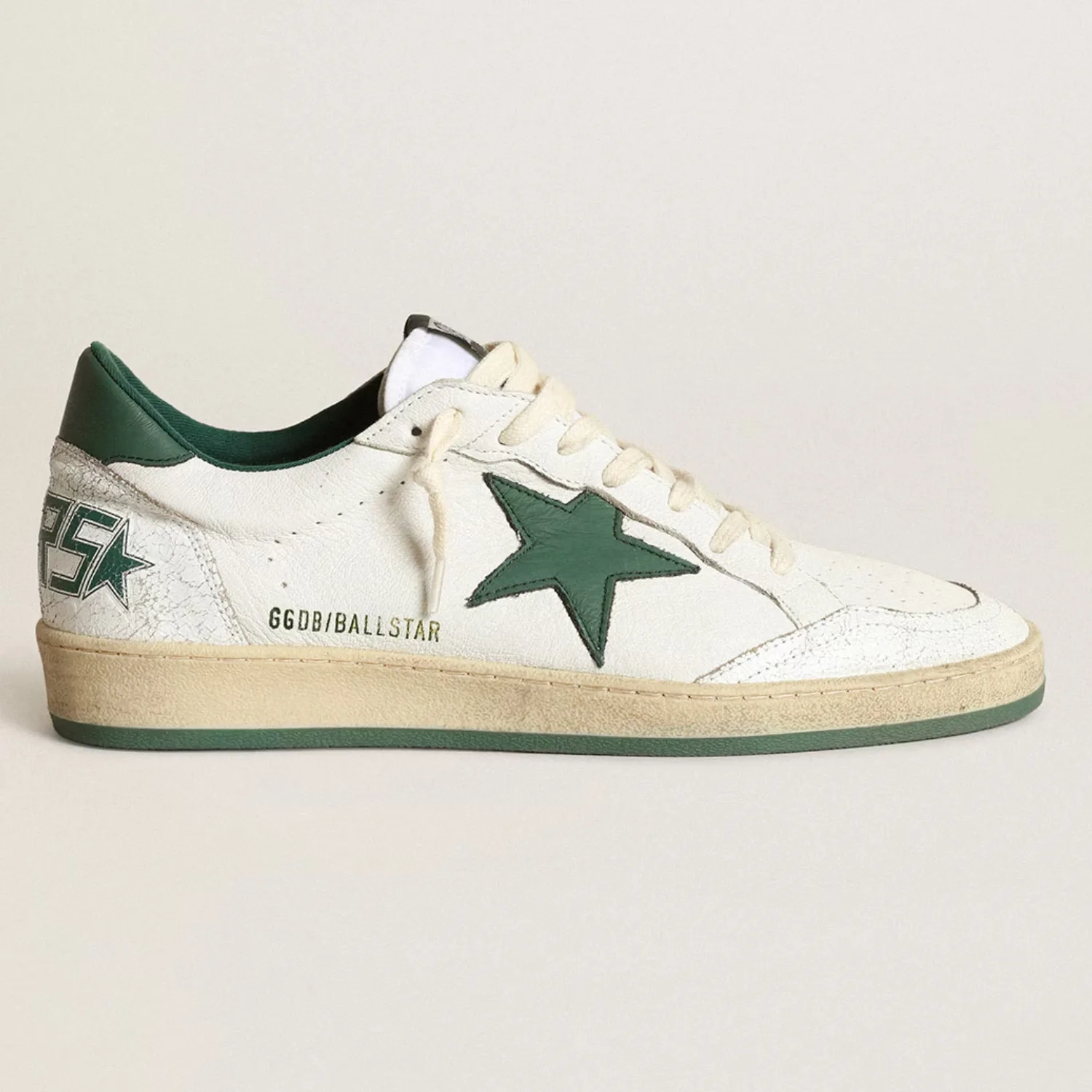 Womens Ball Star in white nappa leather with green leather star and heel tab